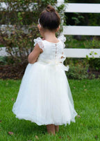Elegant Tulle Bateau Neck Tea-Length A-line Flower Girl Dress with Lace BM bride