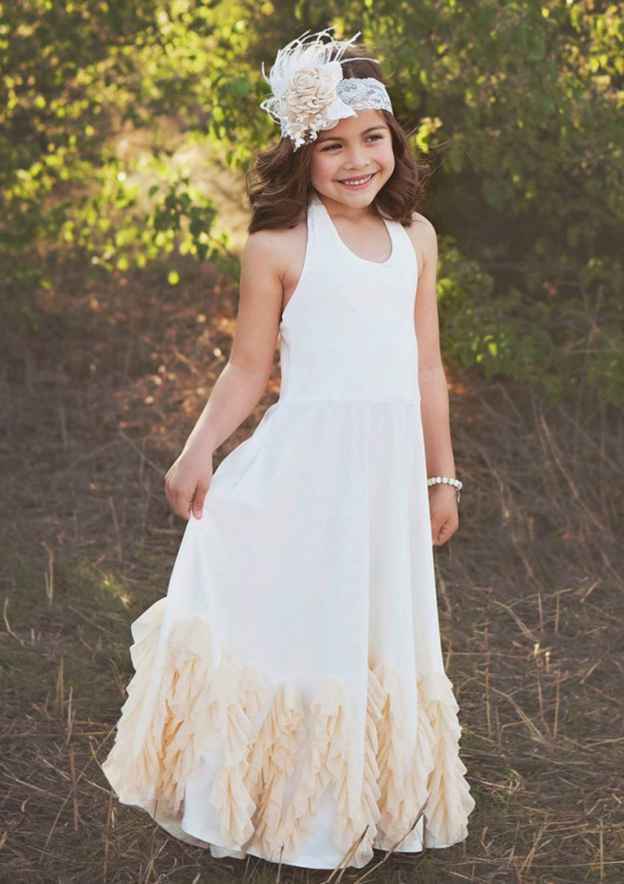 Elegant Satin Bateau Neck Floor-Length A-line Flower Girl Dress with Appliqued BM bride
