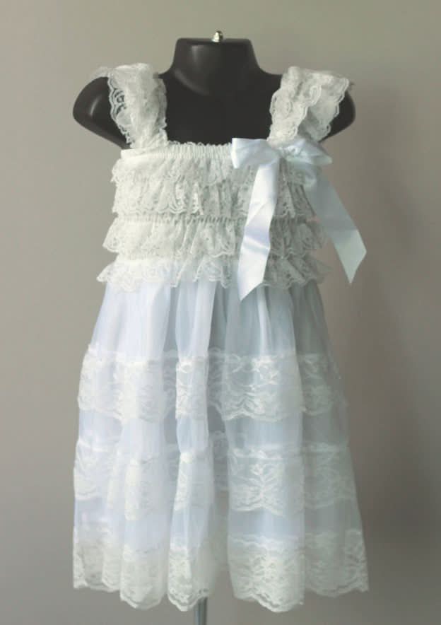 Stylish Lace Square Neckline Tea-Length A-line Flower Girl Dress with Bowknot BM bride