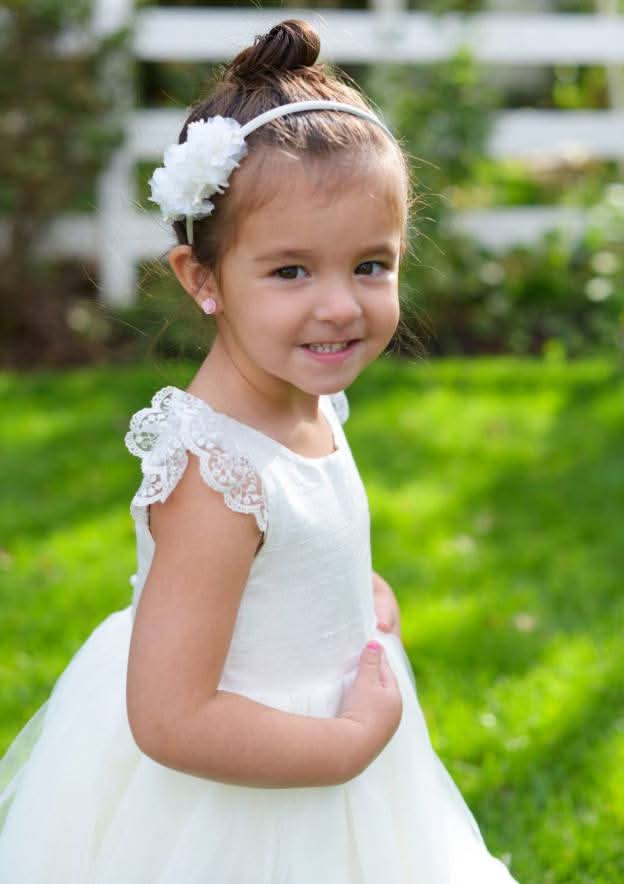 Elegant Tulle Bateau Neck Tea-Length A-line Flower Girl Dress with Lace BM bride