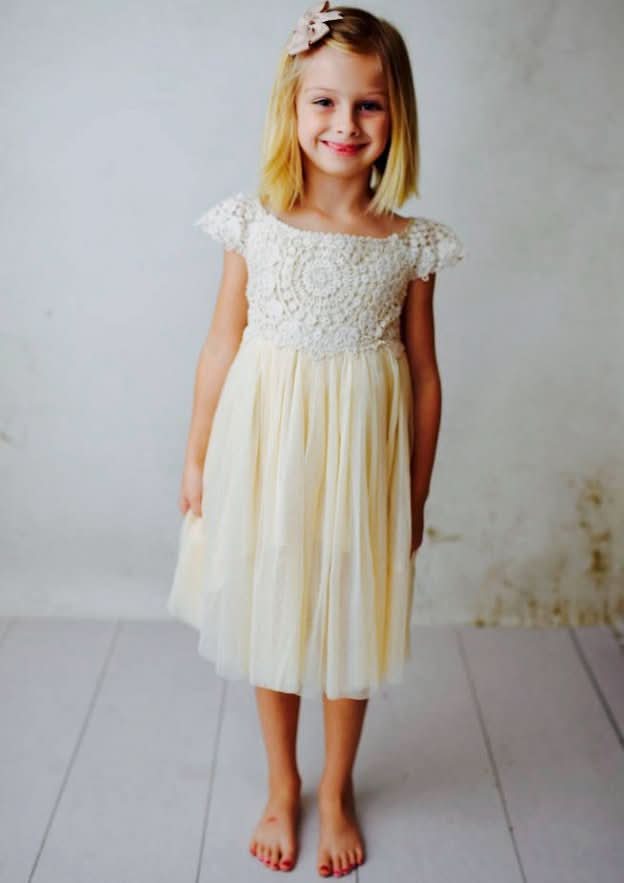Stylish Chiffon Bateau Neck Tea-Length A-line Flower Girl Dress with Lace BM bride