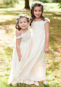 Sweet Chiffon Bateau Neck Floor-Length A-line Flower Girl Dress with Lace BM bride