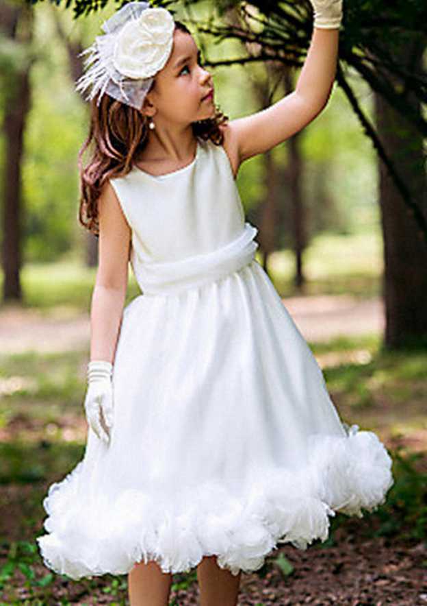 Graceful Organza Bateau Neck Tea-Length A-line Flower Girl Dress with Appliqued BM bride