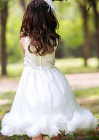 Graceful Organza Bateau Neck Tea-Length A-line Flower Girl Dress with Appliqued BM bride