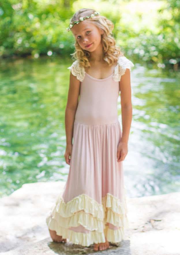Stylish Jersey Scoop Neck Ankle-Length A-line Flower Girl Dress with Pleated BM bride