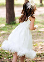 Graceful Organza Bateau Neck Tea-Length A-line Flower Girl Dress with Appliqued BM bride