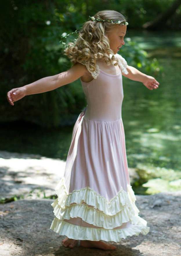 Stylish Jersey Scoop Neck Ankle-Length A-line Flower Girl Dress with Pleated BM bride