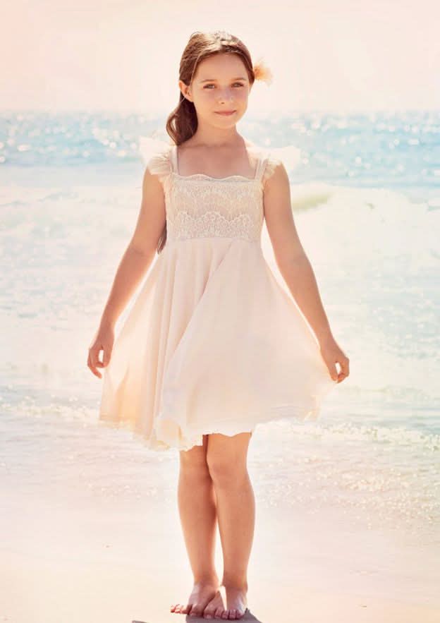 Lovely Chiffon Square Neckline Knee-Length A-line Flower Girl Dress with Lace BM bride