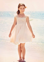 Lovely Chiffon Square Neckline Knee-Length A-line Flower Girl Dress with Lace BM bride
