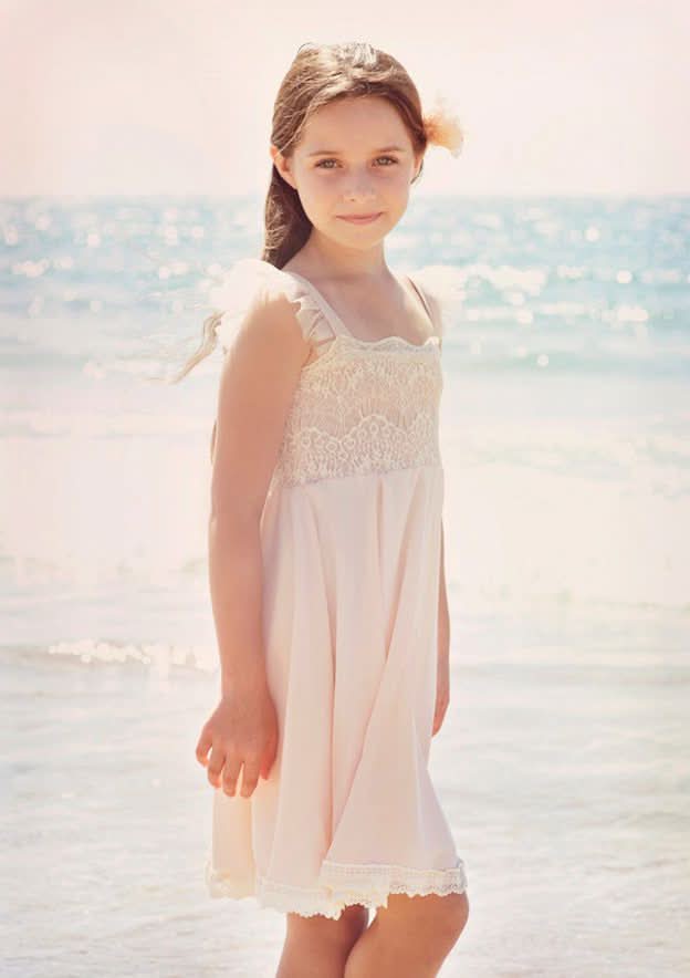 Lovely Chiffon Square Neckline Knee-Length A-line Flower Girl Dress with Lace BM bride