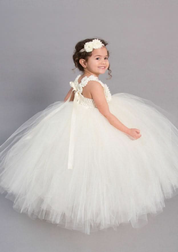 Sweet Tulle Square Neckline Ankle-Length Ball Gown Flower Girl Dress with Appliqued BM bride