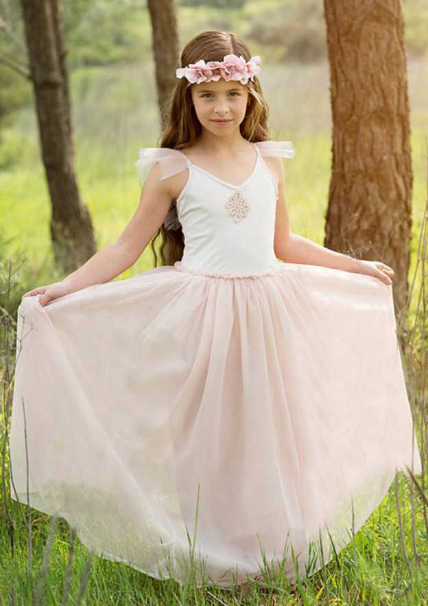 Stylish Chiffon V-Neck Floor-Length A-line Flower Girl Dress with Pleating BM bride
