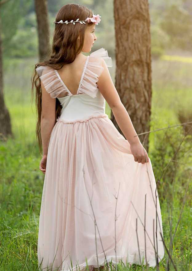 Stylish Chiffon V-Neck Floor-Length A-line Flower Girl Dress with Pleating BM bride