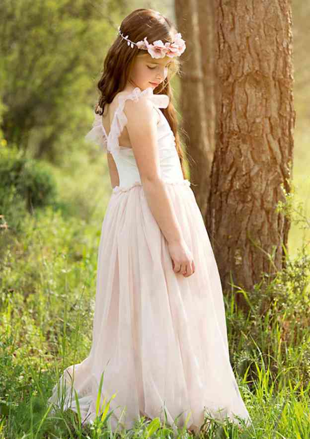 Stylish Chiffon V-Neck Floor-Length A-line Flower Girl Dress with Pleating BM bride