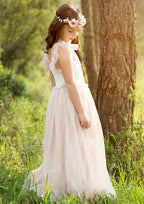 Stylish Chiffon V-Neck Floor-Length A-line Flower Girl Dress with Pleating BM bride