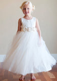 Charming Tulle Bateau Neck Ankle-Length A-line Flower Girl Dress with Waistband BM bride