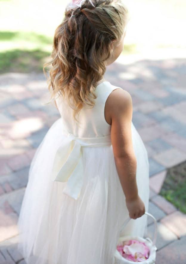 Charming Tulle Bateau Neck Ankle-Length A-line Flower Girl Dress with Waistband BM bride