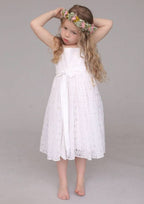 Sweet Lace Square Neckline Tea-Length A-line Flower Girl Dress with Waistband BM bride