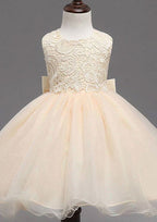 Lovely Organza Bateau Neck Tea-Length A-line Flower Girl Dress with Bowknot BM bride