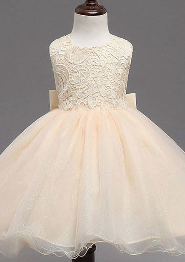 Lovely Organza Bateau Neck Tea-Length A-line Flower Girl Dress with Bowknot BM bride