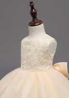 Lovely Organza Bateau Neck Tea-Length A-line Flower Girl Dress with Bowknot BM bride