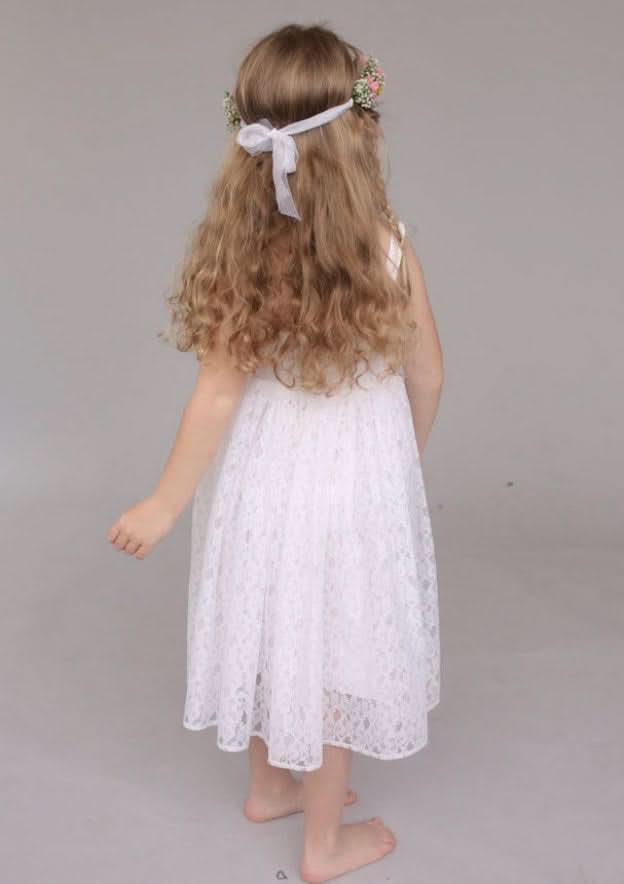 Sweet Lace Square Neckline Tea-Length A-line Flower Girl Dress with Waistband BM bride