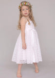 Sweet Lace Square Neckline Tea-Length A-line Flower Girl Dress with Waistband BM bride