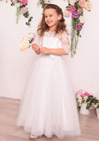 Graceful Tulle Off-The-Shoulder Ankle-Length A-line Flower Girl Dress with Lace BM bride