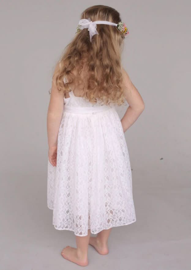 Sweet Lace Square Neckline Tea-Length A-line Flower Girl Dress with Waistband BM bride