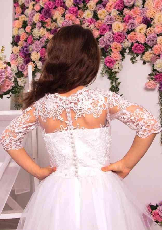 Graceful Tulle Off-The-Shoulder Ankle-Length A-line Flower Girl Dress with Lace BM bride
