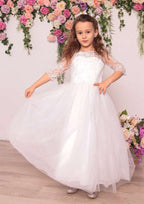 Graceful Tulle Off-The-Shoulder Ankle-Length A-line Flower Girl Dress with Lace BM bride
