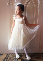 Graceful Tulle Square Neckline Tea-Length A-line Flower Girl Dress with Lace BM bride