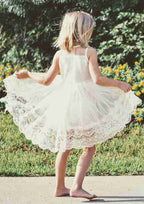 Graceful Lace Bateau Neck Knee-Length A-line Flower Girl Dress with Pleated BM bride