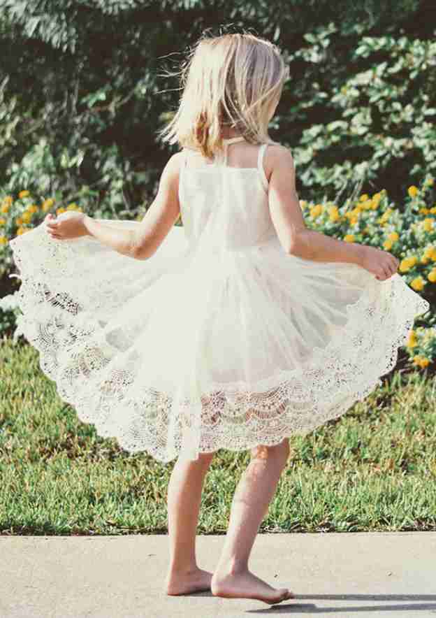 Graceful Lace Bateau Neck Knee-Length A-line Flower Girl Dress with Pleated BM bride