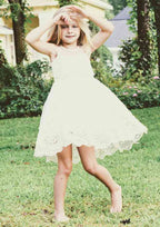 Graceful Lace Bateau Neck Knee-Length A-line Flower Girl Dress with Pleated BM bride