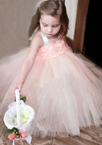 Stylish Tulle Halter Neck Ankle-Length A-line Flower Girl Dress with Appliqued BM bride