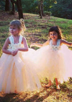 Stylish Tulle Halter Neck Ankle-Length A-line Flower Girl Dress with Appliqued BM bride