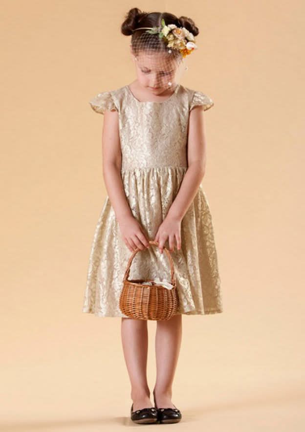 Graceful Lace Bateau Neck Knee-Length A-line Flower Girl Dress with Pleated BM bride