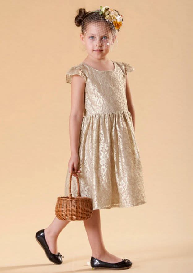 Graceful Lace Bateau Neck Knee-Length A-line Flower Girl Dress with Pleated BM bride