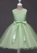 Charming Organza Bateau Neck Tea-Length A-line Flower Girl Dress with Waistband BM bride