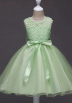 Charming Organza Bateau Neck Tea-Length A-line Flower Girl Dress with Waistband BM bride