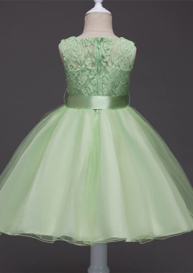 Charming Organza Bateau Neck Tea-Length A-line Flower Girl Dress with Waistband BM bride
