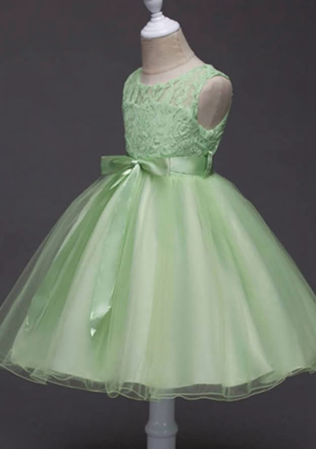 Charming Organza Bateau Neck Tea-Length A-line Flower Girl Dress with Waistband BM bride