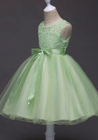 Charming Organza Bateau Neck Tea-Length A-line Flower Girl Dress with Waistband BM bride