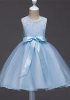 Charming Organza Bateau Neck Tea-Length A-line Flower Girl Dress with Waistband BM bride