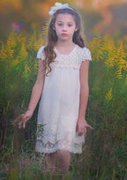 Elegant Lace Bateau Neck Knee-Length A-line Flower Girl Dress with Appliqued BM bride