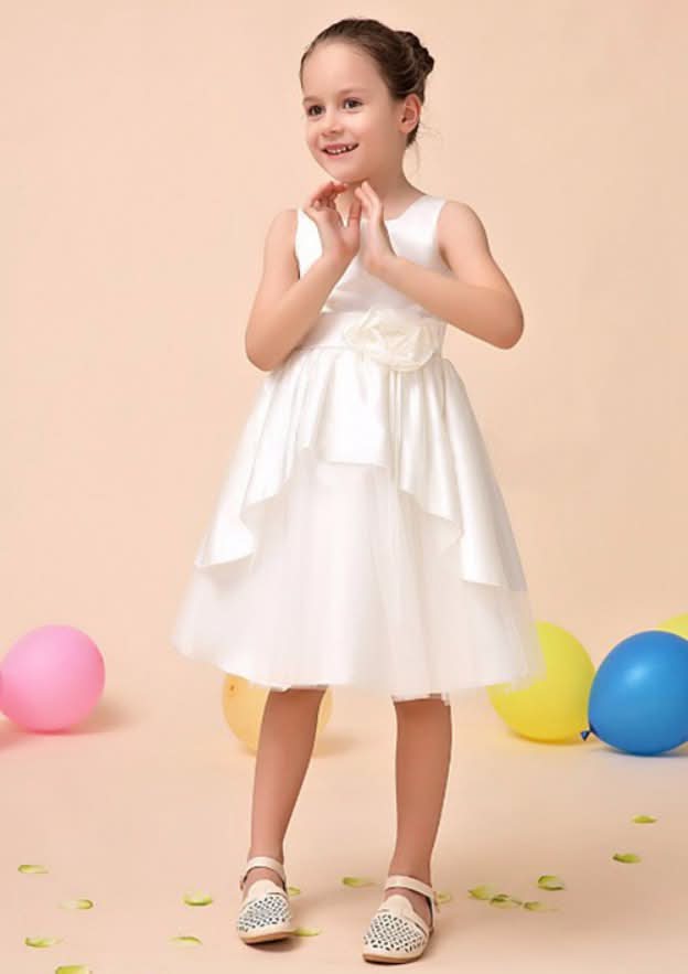 Lovely Tulle Bateau Neck Knee-Length A-line Flower Girl Dress with Waistband BM bride
