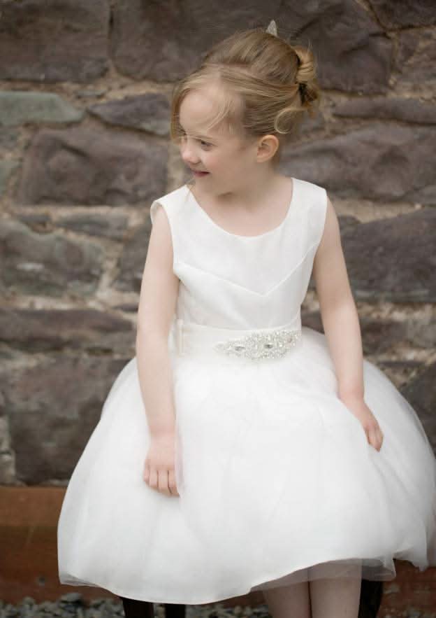 Lovely Tulle Bateau Neck Knee-Length A-line Flower Girl Dress with Waistband BM bride