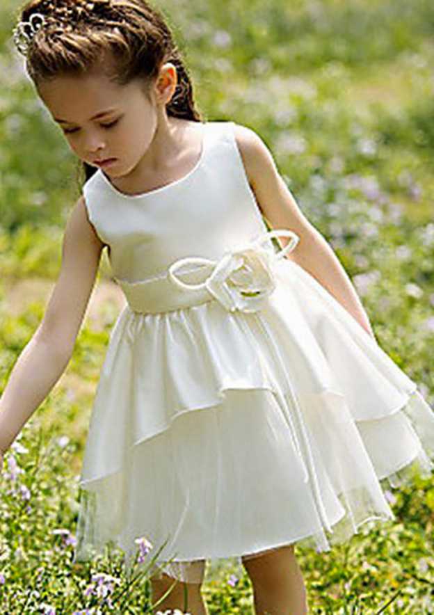 Lovely Tulle Bateau Neck Knee-Length A-line Flower Girl Dress with Waistband BM bride