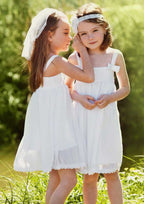 Elegant Chiffon Square Neckline Knee-Length A-line Flower Girl Dress with Pleating BM bride